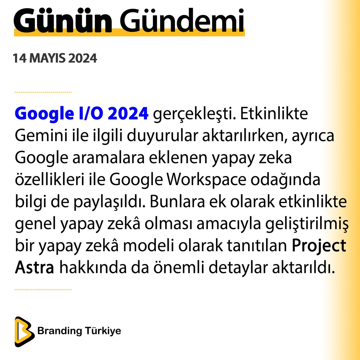 #14Mayıs2024

Google I/O 2024 gerçekleşti. 

▶ brandingturkiye.com
#BrandingTürkiye #Haberler #Google #YapayZeka #GoogleEvent #GoogleWorkspace #GoogleSearch #ProjectAstra #Etkinlik #SonDakika #Noluyor