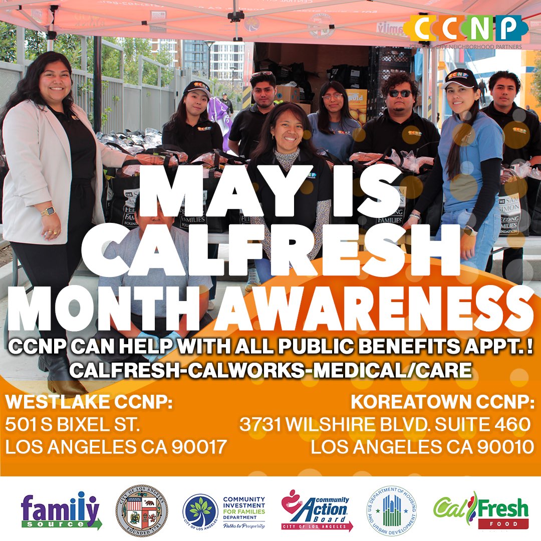 May is CalFresh Awareness Month! Secure your appointment today and access vital resources at both of our convenient locations in Westlake and Koreatown. #CalFreshAwareness
#SupportingOurCommunity #AccessToResources
#CCNP #calfresh #losangeles #koreatown