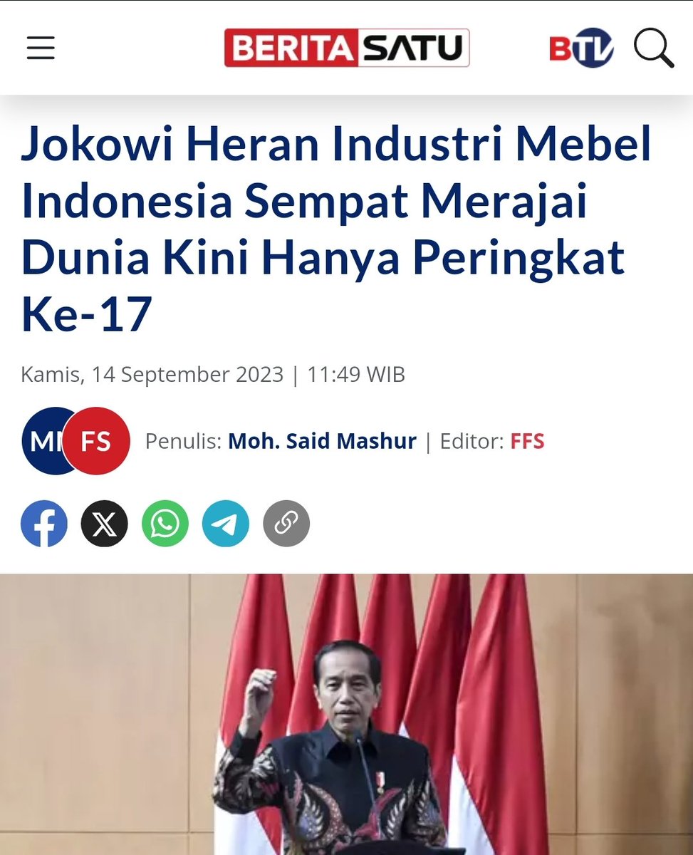 Jokowi berkuasa 10 tahun, latar belakangnya pengusaha mebel, tapi kenapa saat ini industri mebel Indonesia yg tadinya pernah merajai dunia terpuruk jd peringkat ke 17 ? Nah yg lebih mengherankan, kok malah dia yang heran ? harusnya kan kita 😴

beritasatu.com/ekonomi/106682…