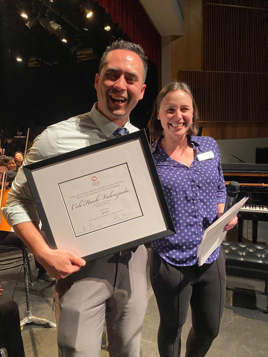 In partnership with the @salemkeizer School District, the Oregon Symphony in Salem is proud to present the 2023-24 Music Educator of the Year award to Cole Haole-Valenzuela, Director of Choirs at West Salem High School. orsymphony.org/salem/learning…