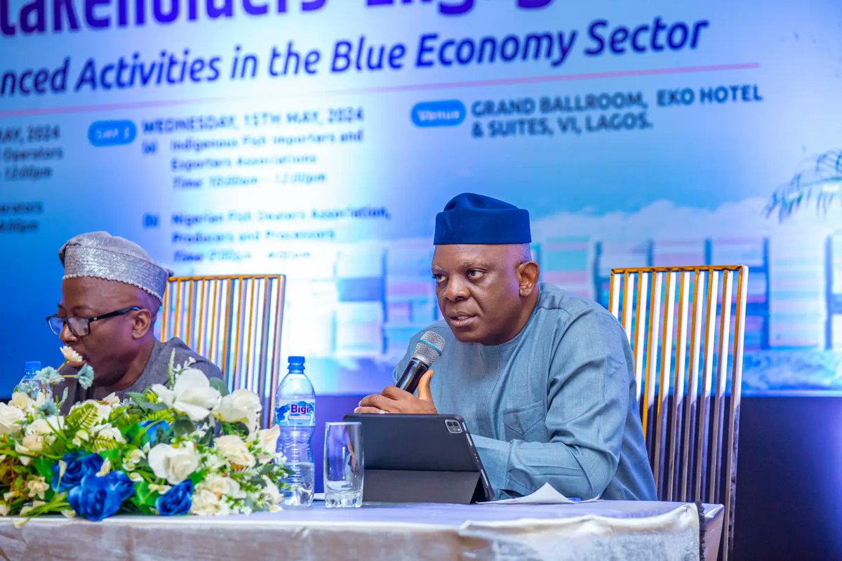 ES/CEO, NSC, @AkutahPius at the just concluded 2024 stakeholders' engagement on blue economy. NSC remains committed to working with stakeholders to unlock the potential of Nigeria's blue economy.  #Partnership #SustainableDevelopment #BlueEconomy #Blue #NSC #NgShippers