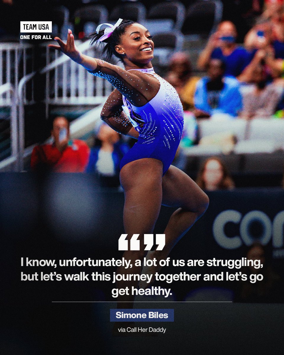 Mental health matters ❤️ 7x Olympic medalist @Simone_Biles returns to the mat this Saturday on her road to the #ParisOlympics. #MentalHealthAwarenessMonth