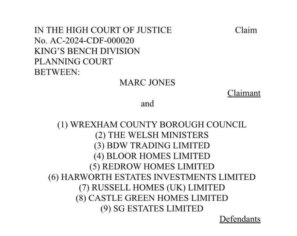 This is what I call picking a fight. It's in the name of one Cllr but is being done behalf of the majority of @wrexham Cllrs who voted twice against the Local Development Plan. The case will now go the Court of Appeal. @WillHayCardiff @BBCWalesNews @ITVWales @NationCymru