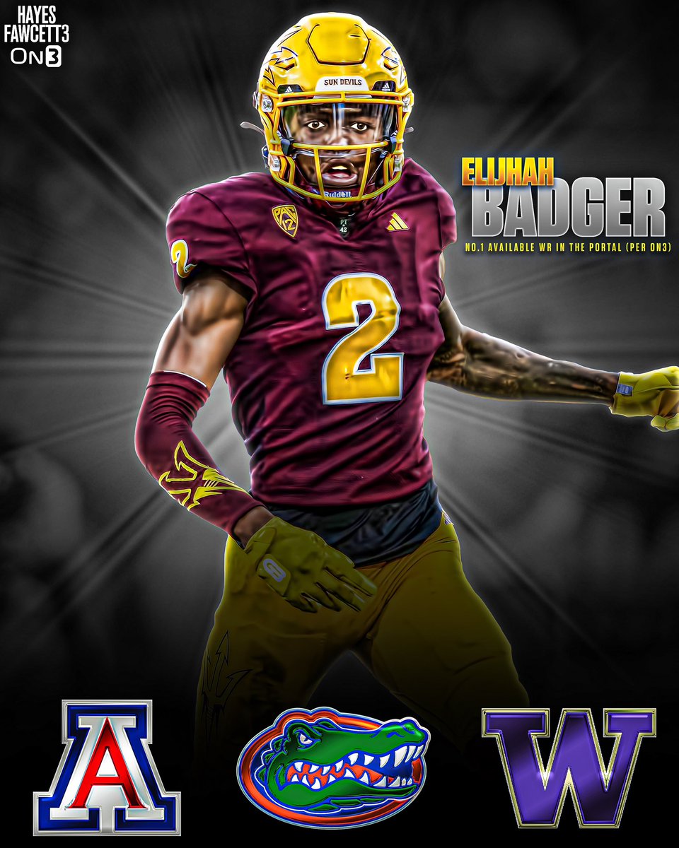 NEWS: Former Arizona State WR Elijhah Badger will announce his Commitment on Friday, he tells @on3sports The 6’2 190 WR totaled 142 receptions for 1,640 Yards, & 10 TDs in his time at ASU Is the Top Available WR in the Portal (per On3 Industry) on3.com/db/elijhah-bad…