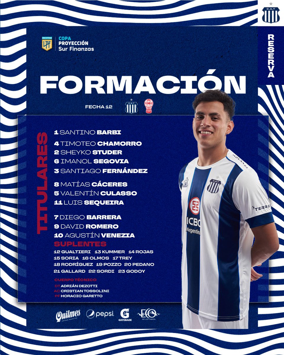 📋 ¡𝐅𝐨𝐫𝐦𝐚𝐜𝐢ó𝐧 𝐜𝐨𝐧𝐟𝐢𝐫𝐦𝐚𝐝𝐚!

Estos son los once de Talleres para recibir a Huracán desde las 19.

#ReservaLPF
#VamosTalleres