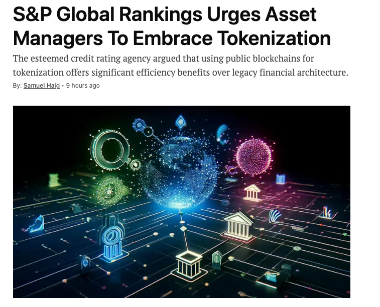 S&P believes in bringing asset management onchain, @DefiantNews reports. In the report, the rating agency argues that tokenized funds offer significant efficiency benefits over TradFi infrastructure: • 24/7 liquidity • Access to liquid collateral • Access to real-world yields