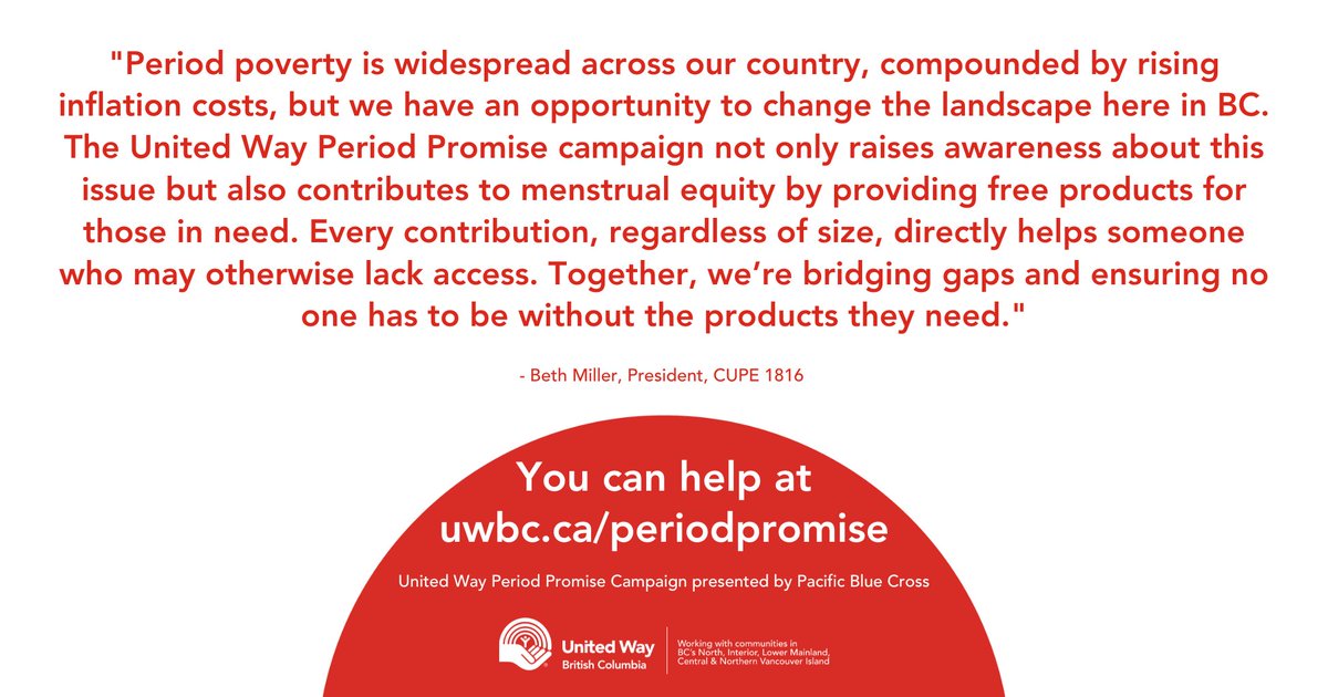 Students, workers, and single parents are especially hard hit by rising costs due to inflation. Let’s make period products more accessible for those who face tough choices. You can help: uwbc.ca/periodpromise #PeriodPromise #UnitedWayBC @pacbluecross
