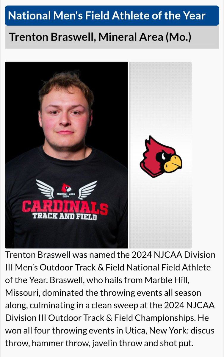 More National awards for @MACRunningCards from the @NJCAAXCTF meet in Utica this past weekend. Congrats Coach Akins and Trenton Braswell. Well deserved and big things still to come!
@MAC_Cards 
@MineralAreaCC 
@MattKing_Sports