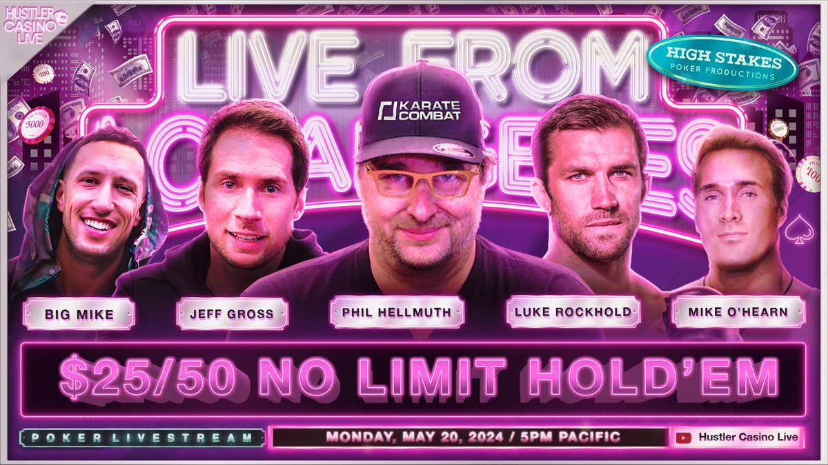 BREAKING NEWS!! This Monday — special show!! @phil_hellmuth @JeffGrossPoker @LukeRockhold @mikemajlak @MikeOHearn + other special guests TBA This show is brought to you by @KarateCombat Tune in Monday at 5pm PT for $25/50 with an All-Star cast