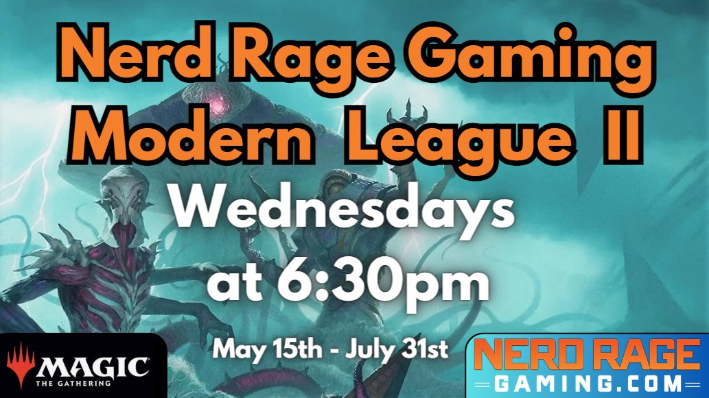 Our next Modern League begins TONIGHT at 6:30pm!! Who will be the next reigning champion? Follow along at twitch.tv/nrgstore where we will cover all 12 weeks of gameplay with fantastic commentary from our coverage crew. See you there! 🧡
