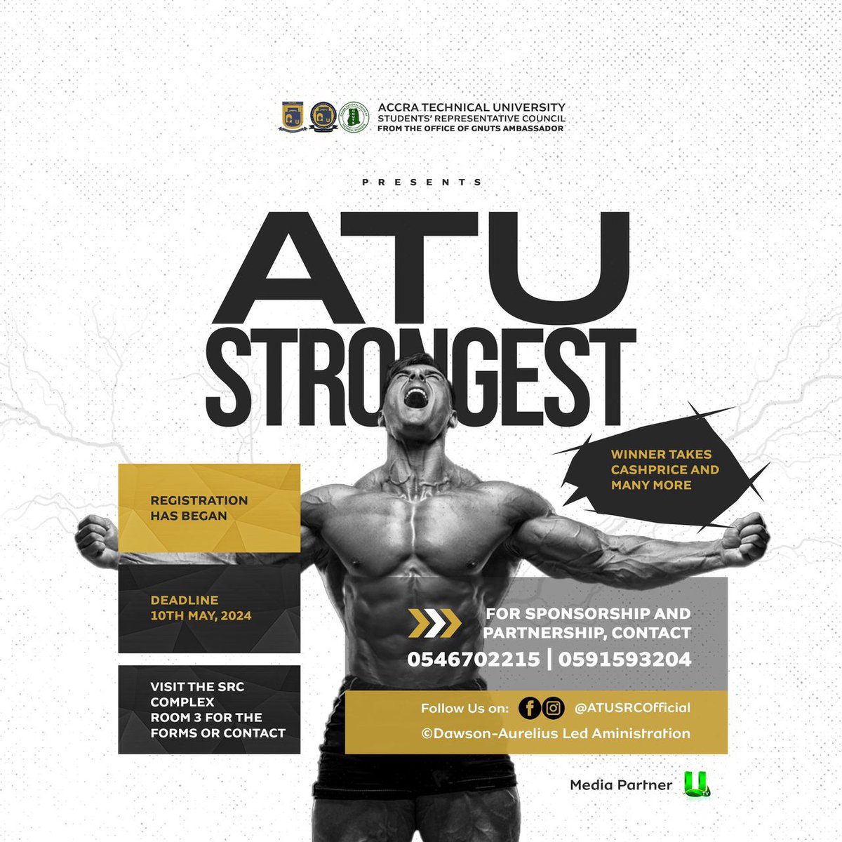 atusrcofficial_'s tweet image. CALL FOR PARTICIPANTS

The Office of the SRC GNUTS Ambassador is calling on students who wish to participate in the #SecondEdition of the ATU Strongest to stand a chance of winning cash Prize and many more 

Visit the SRC Complex or reach out to +233 54 670 2215 for a form!💪🏽🚀