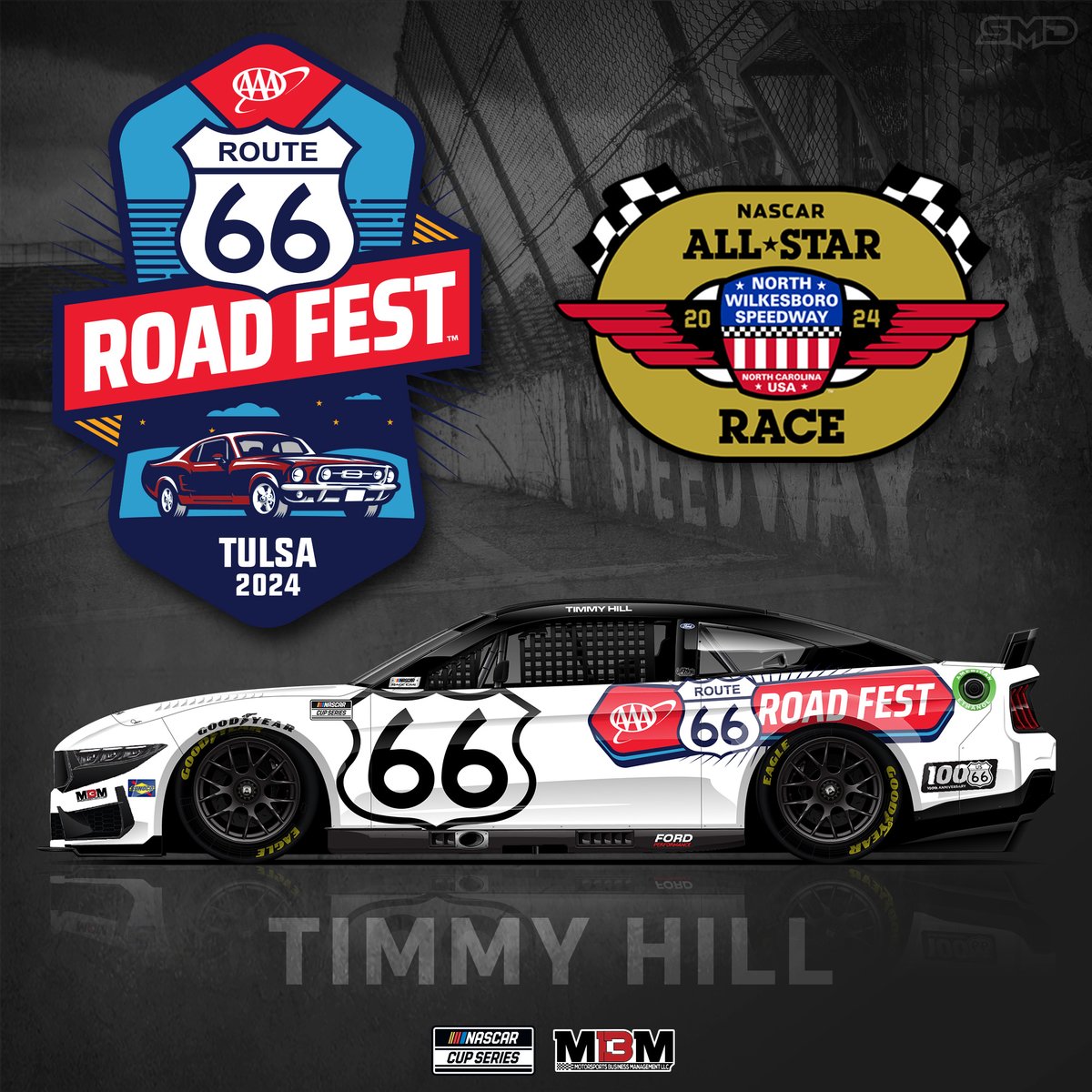 Route 66 🤝 NASCAR Team 66 MBM & @TimmyHillRacer are thrilled to be celebrating this American icon, as AAA's @route66roadfest comes to Tulsa, OK on June 22-23. Fun for the whole family! READ: mbmmotorsports.com/aaa-mbm-celebr… #NASCAR #AllStar #Route66 #Route66RoadFest #RT66JourneyTo100
