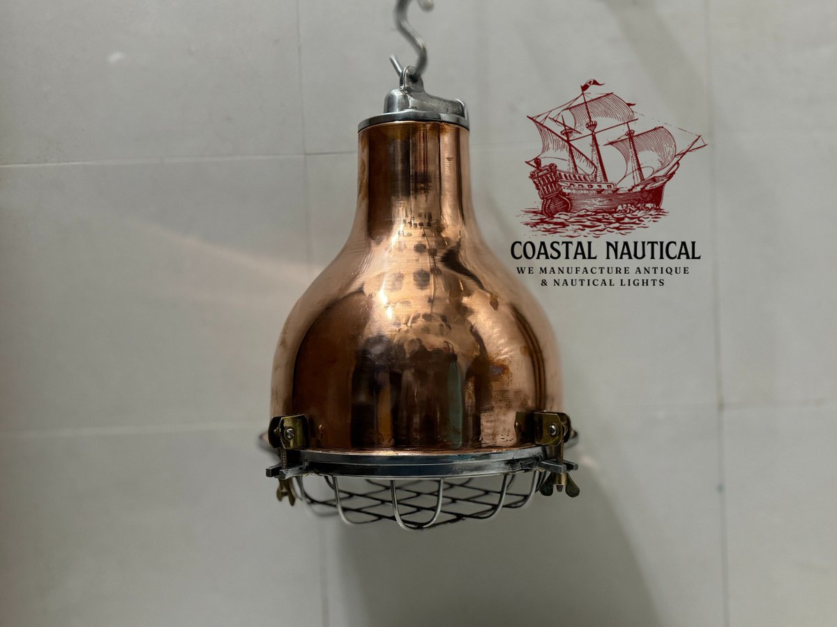 Excited to share the latest addition to my #etsy shop: Retro Stage Marine Smooth Copper & Brass Vintage Ceiling Cargo Pendant Light etsy.me/3K1a7Bh #copper #silver #bedroom #steampunk #glass #yes #clear #downrod #nauticalshiplight