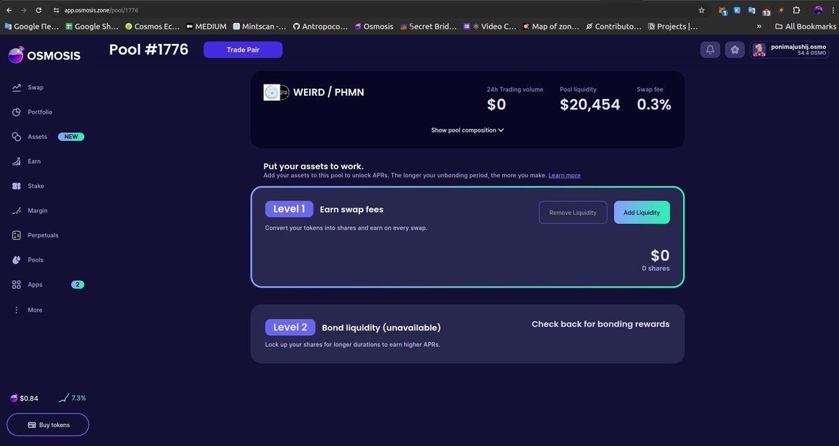 WEIRD/PHMN liquidity pool is alive on Osmosis DEX Liquidity +20K app.osmosis.zone/pool/1776 @osmosiszone