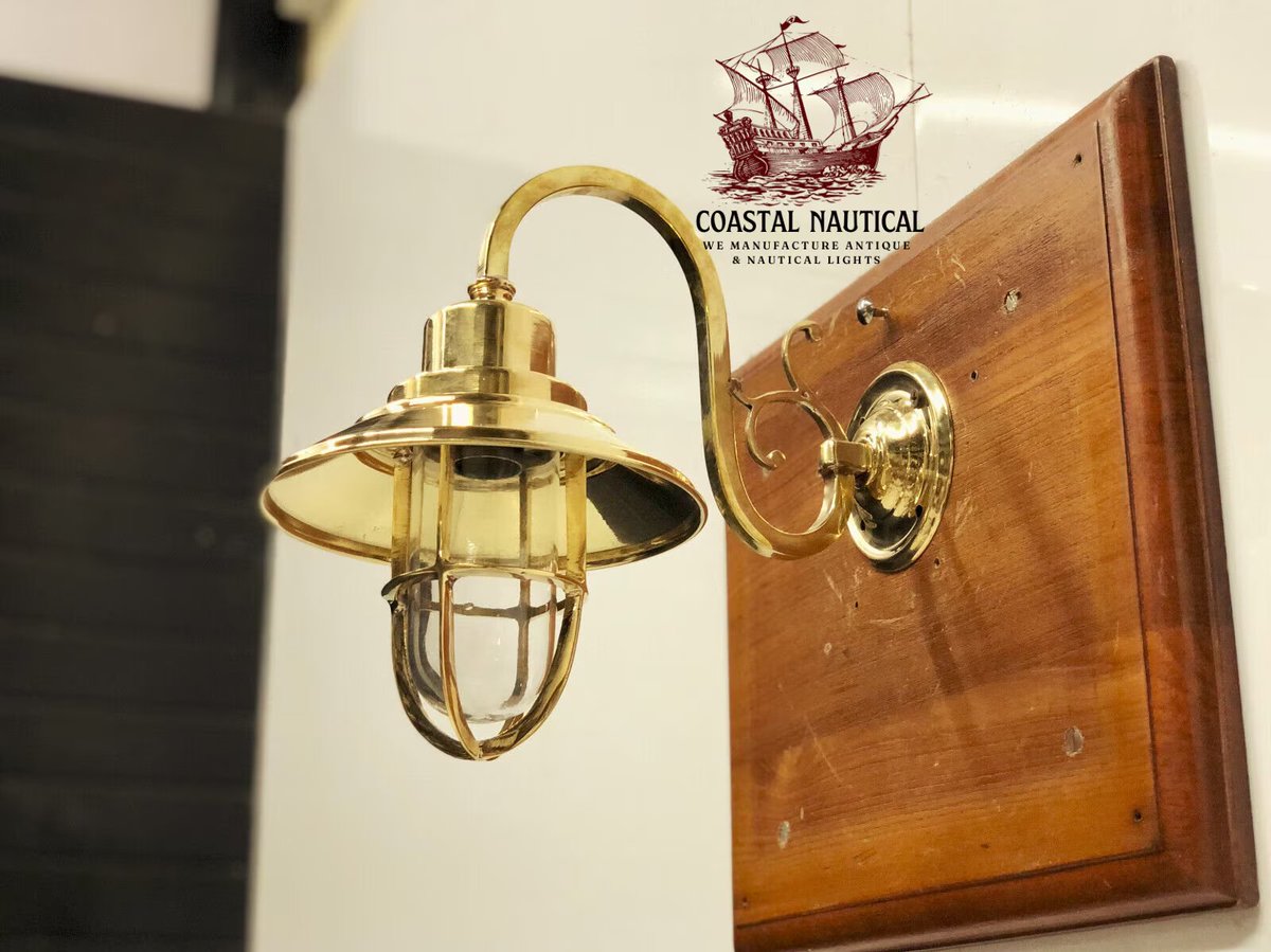 Excited to share the latest addition to my #etsy shop: Nautical Handmade Maritime Branch Style Brass Swan Bulkhead Light With Shade etsy.me/3VcegZz #gold #halloween #bedroom #victorian #glass #yes #clear #angled #walllight