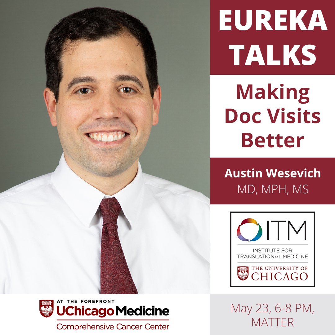 Who's speaking at Eureka Talks? 💡 Hear about Making Doc Visits Better from @UChicago's Austin Wesevich 🤒. Vote for your top talks and meet cool researchers on May 23! Tap the link to join the fun! chicagoitm.org/welcome-to-eur… 👈