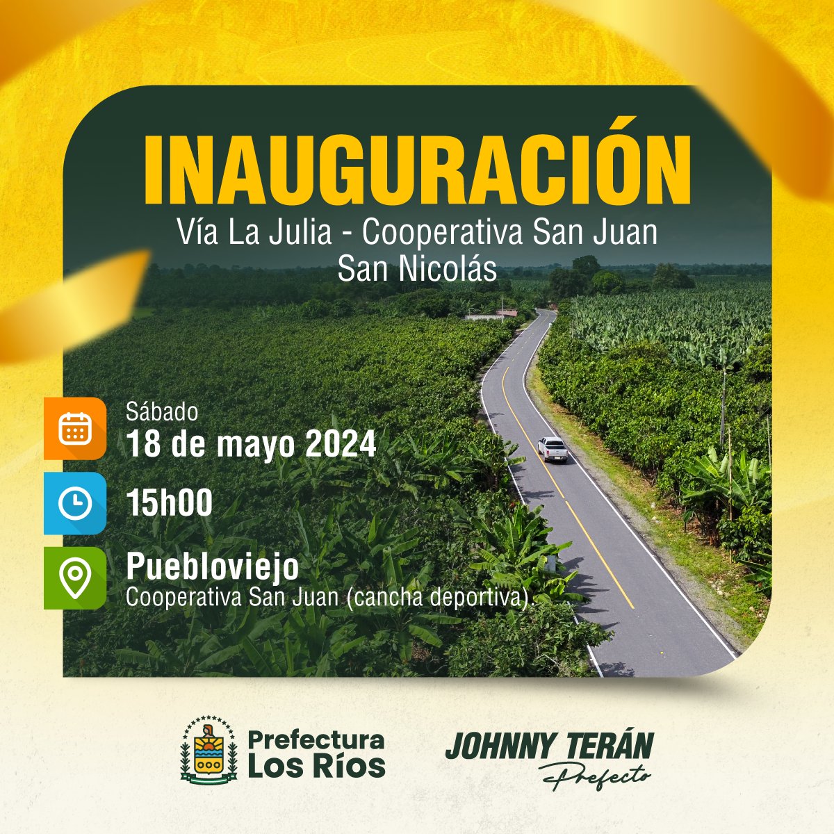 Nos complace invitarlos a la inauguración de la nueva vía La Julia - Cooperativa San Juan – San Nicolás. ¡Te esperamos!