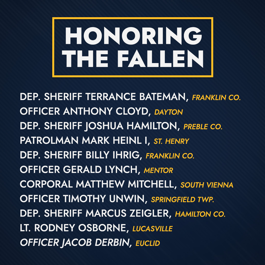 On National Peace Officers Memorial Day, we honor Ohioans we’ve lost in the line of duty, including Officer Derbin & Lt. Osborne who were taken from us in the past month. May they all rest in peace.