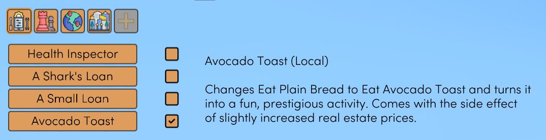 ParsleyPWG's tweet photo. Changing the Avocado Toast mod to be more balanced and realistic https://t.co/rPbUABcXsy