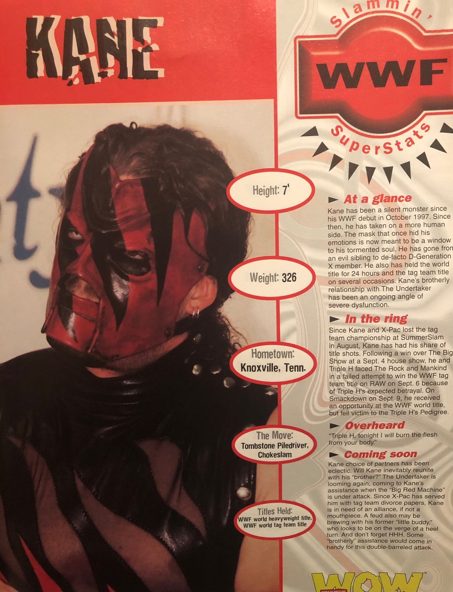 Kane from WOW magazine issue 8 #kane #classicwrestling #attitudeera #90swrestling #wrestling #wowmagazine #wwe #wwf #worldofwrestlingmagazine #bigredmachine