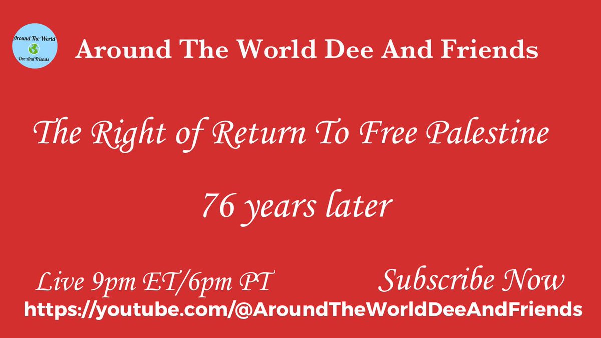 Live 9pm ET: We will discuss; The Right Of Return … 76 Years Later. Let’s Talk! #Palestine #FreePalestine #NAKBA #WestAsia #Politics #Palestinians #HumanRightsViolation #SavePalestine #IsraeliOccupation #SaveGaza youtube.com/live/2oWXLz2pR…