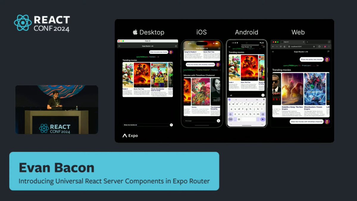 Universal React Server Components

Black magic <a href="/Baconbrix/">Evan Bacon 🥓</a> shows at #reactconf is wild 🔥

This kind of UX/DX has never been seen before and enables new kinds of apps to be built

Native iOS/Android devs should pay attention to React Native and Expo