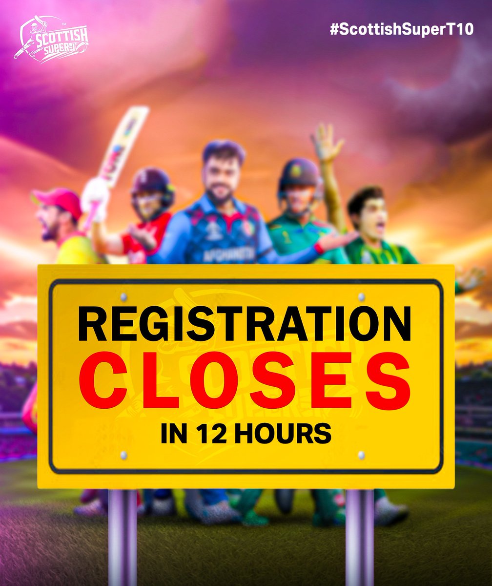 Hurry up! Only 12 hours left to register for the Scottish Super T10! 📷
Wishing the best of luck to all the players who have already registered for the Scottish Super T10 📷 Don’t miss out!
#ScottishSuper10 #LastChance #Superstars #Aberdeen #T10 #ScotlandCricket #t10league