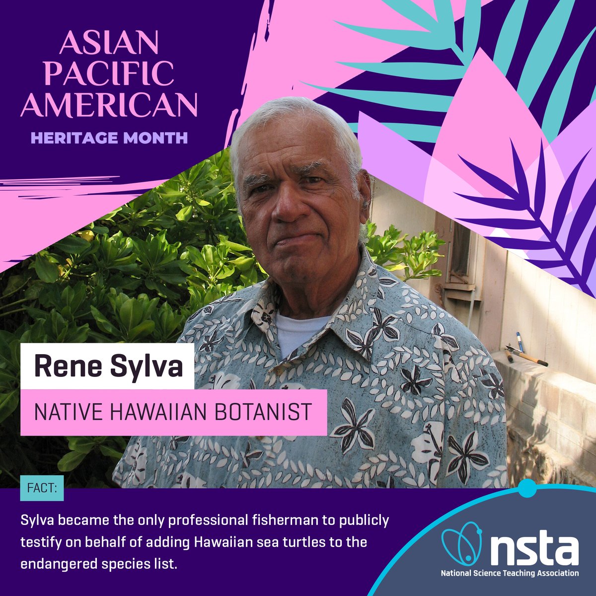 Today #NSTA highlights Rene Sylva for #AsianPacificAmericanHeritageMonth! Sylva leaves behind a legacy in the conservation of native Hawaiian plants and sea life, including Hawaiian sea turtles! Read more about his work and conservation efforts here: bit.ly/4blizHn