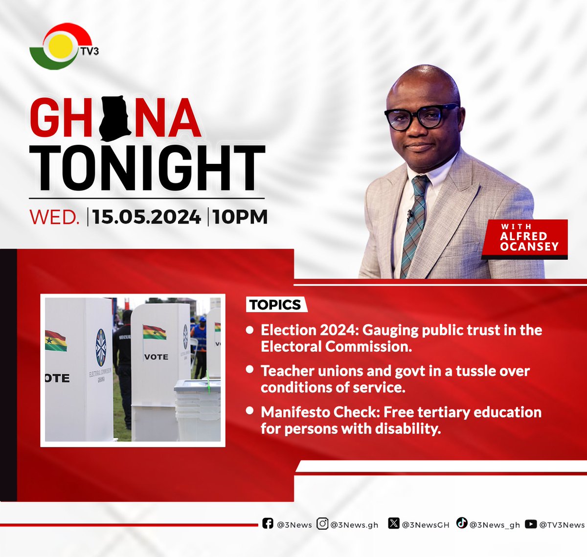We're live on #GhanaTonight with @alfred_3fm at 10PM #3NewsGH
