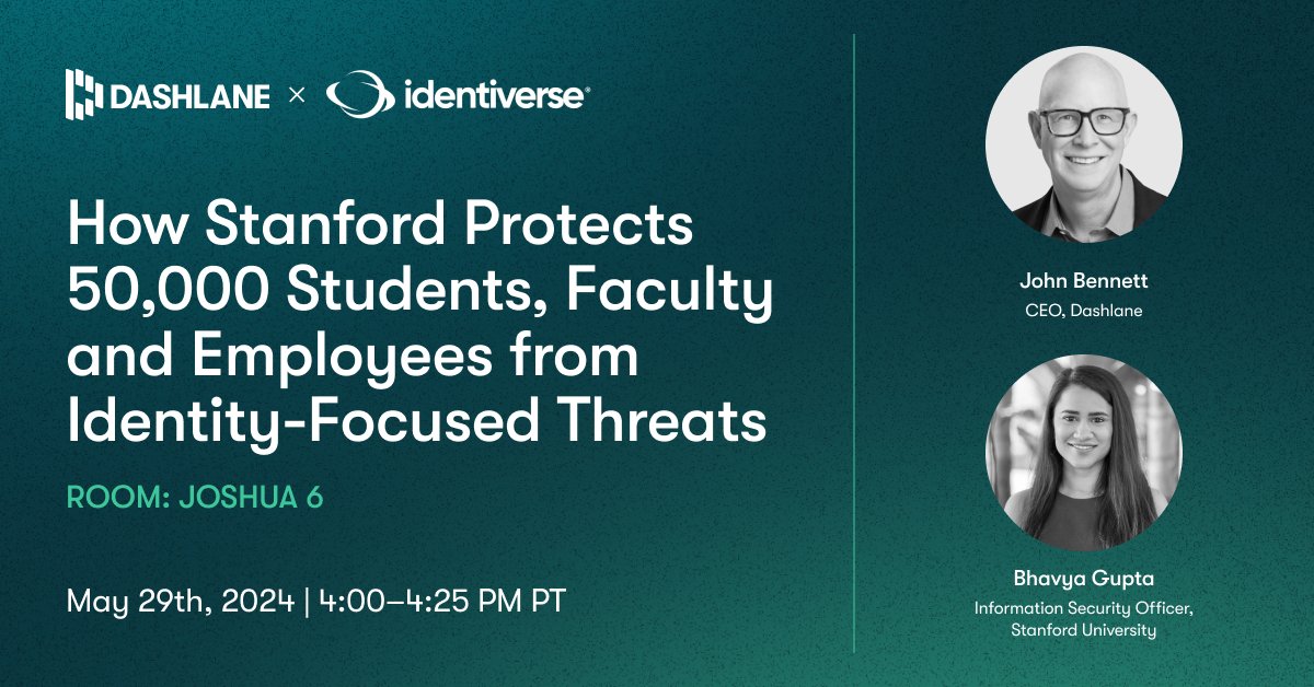 Dashlane CEO John Bennett & Stanford Information Security Officer Bhavya Gupta will be at #Identiverse discussing how Stanford University protects 50,000 students, faculty, and employees from identity-focused threats. For more details: identiverse.com/idv24/session/… #Identiverse2024