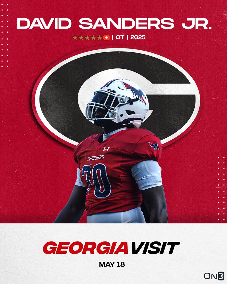 Five-Star Plus+ OT David Sanders will visit Georgia this weekend, according to @SWiltfong_🐶 Sanders rank No. 2 NATL (No. 1 OT) in the 2025 class. Read: on3.com/news/david-san…