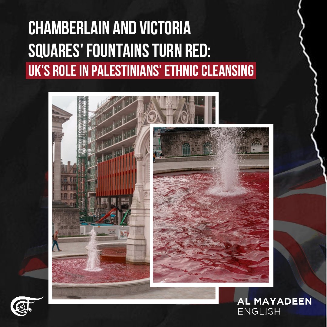 Palestine Action's bold act of dyeing the fountains at Chamberlain Square and Victoria Square in Birmingham, England in a deep shade of red carries profound symbolism. This striking visual representation, timed on Nakba Day, evokes the bloodshed and suffering endured by