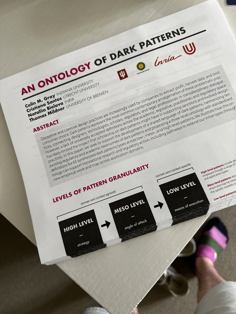 Excited to share our ontology of #darkpatterns with #chi2024 this afternoon in Room 319! This was a team effort with @nataliabielova, @Cristianapt, and @thmsmldnr. 🎉

Check out the paper at dl.acm.org/doi/10.1145/36… and the future home of the ontology here: …ogy.darkpatternsresearchandimpact.com