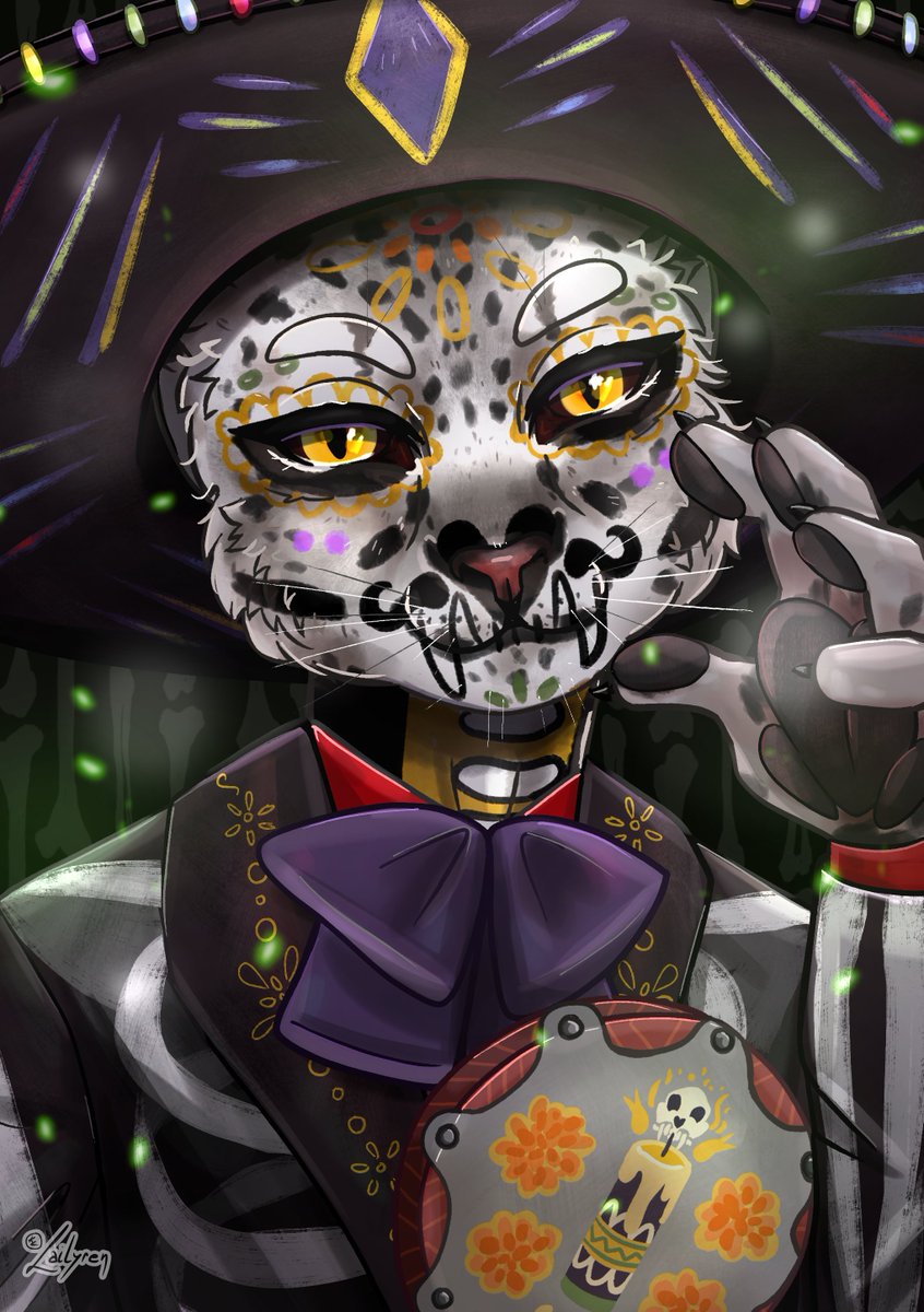¡Buenos dias!
I recently received a very special commission order, and it turned out to be a really fun challenge! 💜
My first Tabaxi! 
Meet Miguel, the shadow sorcerer with a lot of friends on the other side~  
#dndcharacter #diadelosmuertos