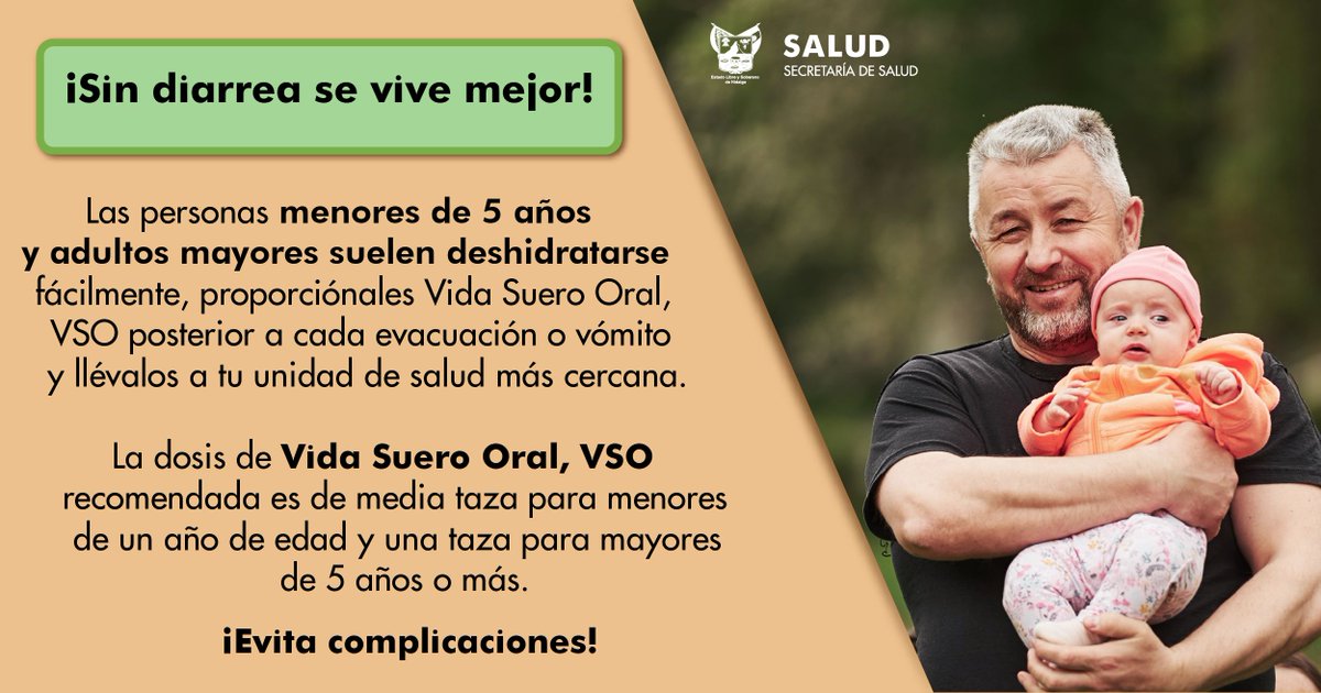 Salud_Hidalgo's tweet photo. ¡Previene la deshidratación! Dale 💧Vida Suero Oral después de cada evacuación o vómito a niños y adultos mayores. https://t.co/jsuAezdlkV