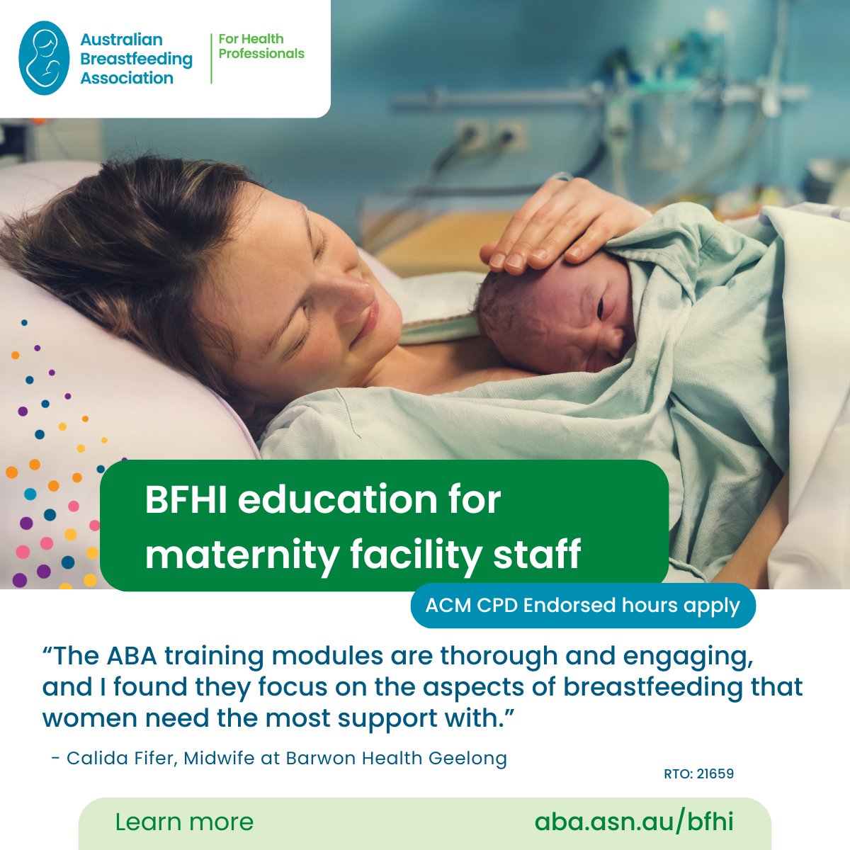 Explore our eLearning module series for the Baby Friendly Health Initiative (BFHI) for hospitals and health facilities working towards BFHI accreditation or reaccreditation! Experience the ease of fulfilling compulsory staff education requirements aba.asn.au/bfhi