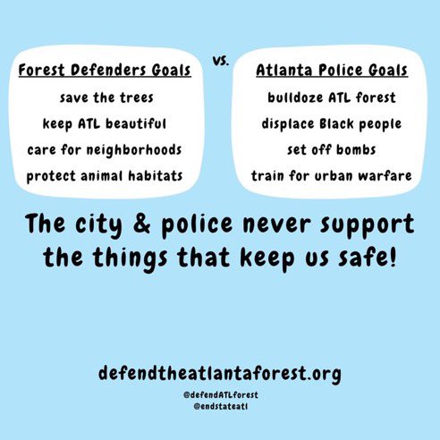 Black organizers and community members in Atlanta have been sounding the alarm about the impacts of building Cop City and basically paving over 85 acres of forest since 2021… and they are trying to build it anyway. Fuck the Atlanta Police!