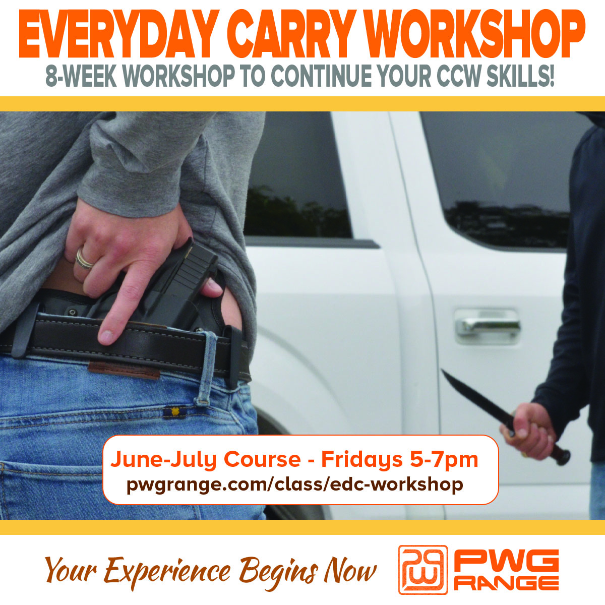 📌 New Class
Everyday Carry Workshop
Fridays 5-7pm
June 7th - July 26th

8-WEEK WORKSHOP TO CONTINUE YOUR CCW SKILLS!

pwgrange.com/class/edc-work…

#pwgrange #poway #sandiego #pwgexperience #powayweaponsandgear #gunrange #2ndAmendment  #firearmsafety #california #ccw #everydaycarry