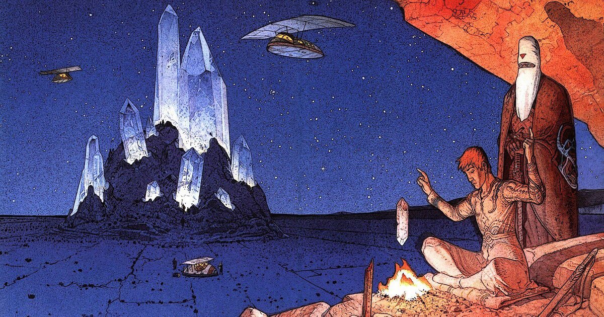 A short thread on French comic book artist Jean 'Mœbius' Giraud’s illustrations on 'Crystals' 🧵