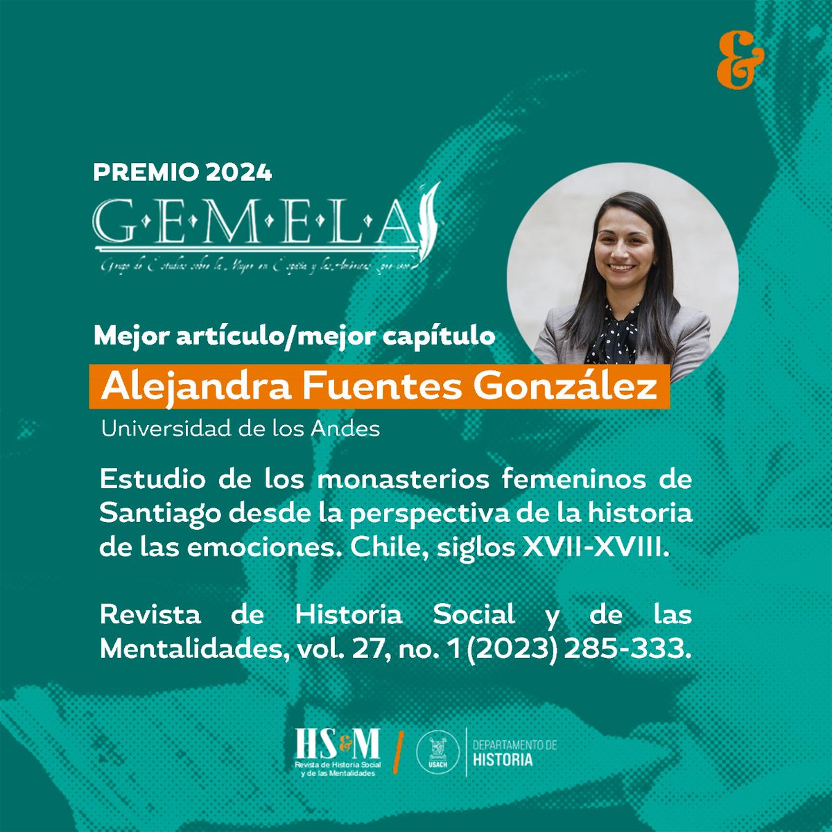 ¡Felicidades a @AleFuentesGonza por su premio GEMELA al mejor artículo/capítulo publicado en nuestro volumen 27! 👏 ¿Quieres conocer más sobre el trabajo de Alejandra? Escucha nuestro podcast donde exploramos su trabajo en nuestro último capítulo! 🎙️✨ #GEMELAAwards2024