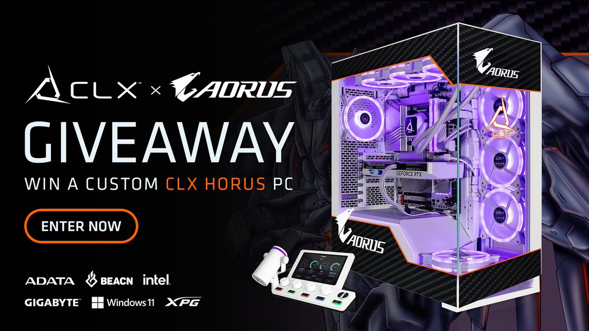 🚨PC GIVEAWAY 🚨

We teamed up with @AORUS_NA @beacn and @XPG_NA to give you a chance to win a custom AORUS themed Horus gaming PC and BEACN bundle! 

🟠 LIKE
⚪️ REPOST
⚫️ TAG A FRIEND

ENTER HERE:
clxgaming.com/giveaways 

#CLXGaming #CLXHorus