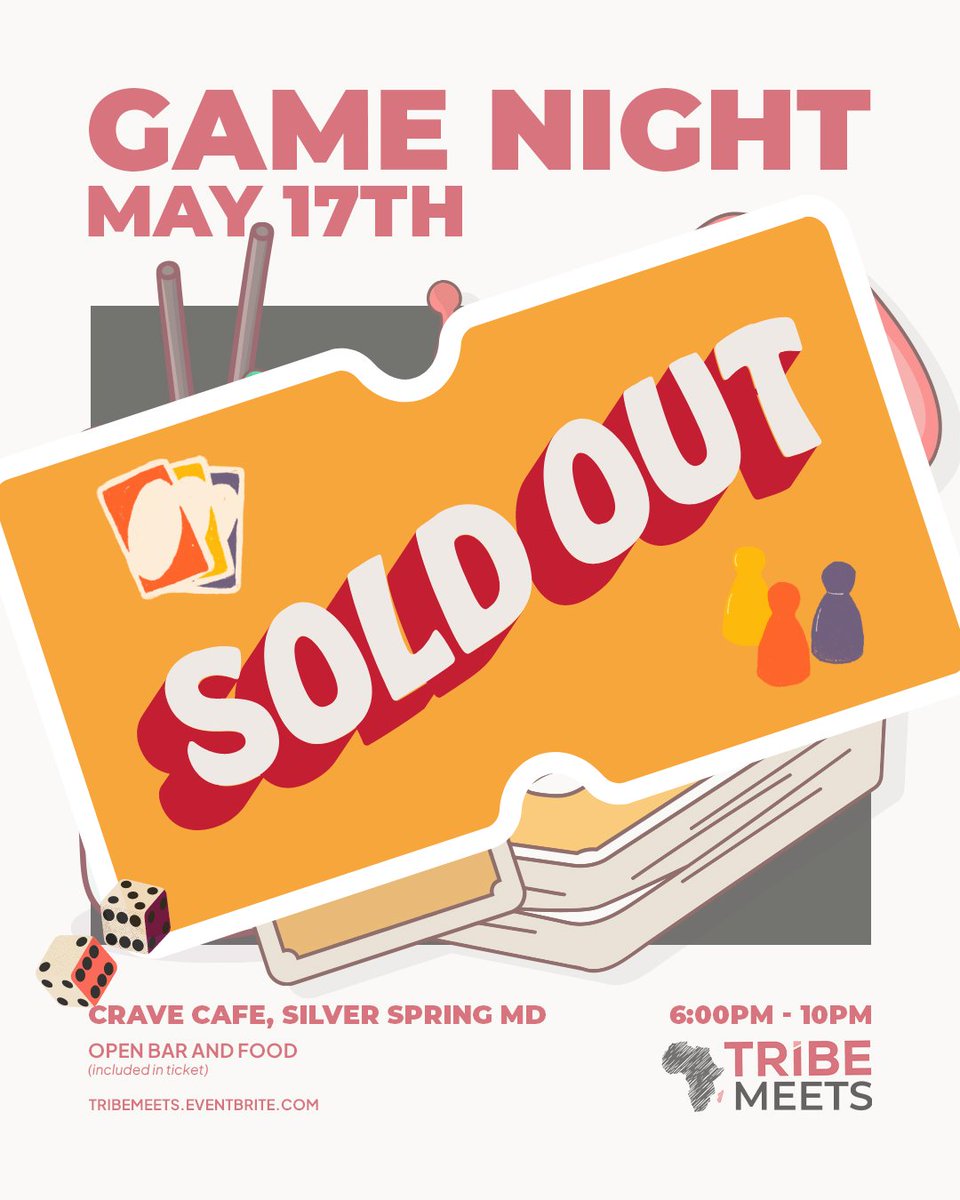 And just like that we are SOLD OUT of our 8th community event! A time will be had Friday night so don’t forget to bring your competitive spirit.

Thank you all for selling us out once again. See you all Friday night!

#TribeMeets #GameNightFun  #CommunityVibes  #DMVLife