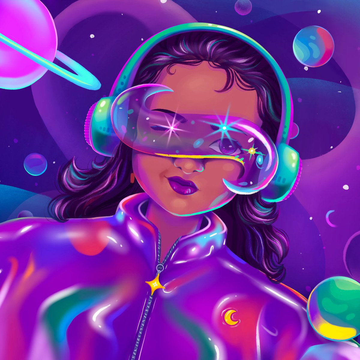 Sia's Universe by @TeresaMelvinart 🌈 Sia embarks on a mesmerizing journey with her VR glasses, transcending the boundaries of Earth as she delves into the vast expanse of space.🩷 1/10 @ 0.02ETH!🚨 Live @rainbow_arcade_ FND World!⚡ Mint Link: foundation.app/collection/sia…