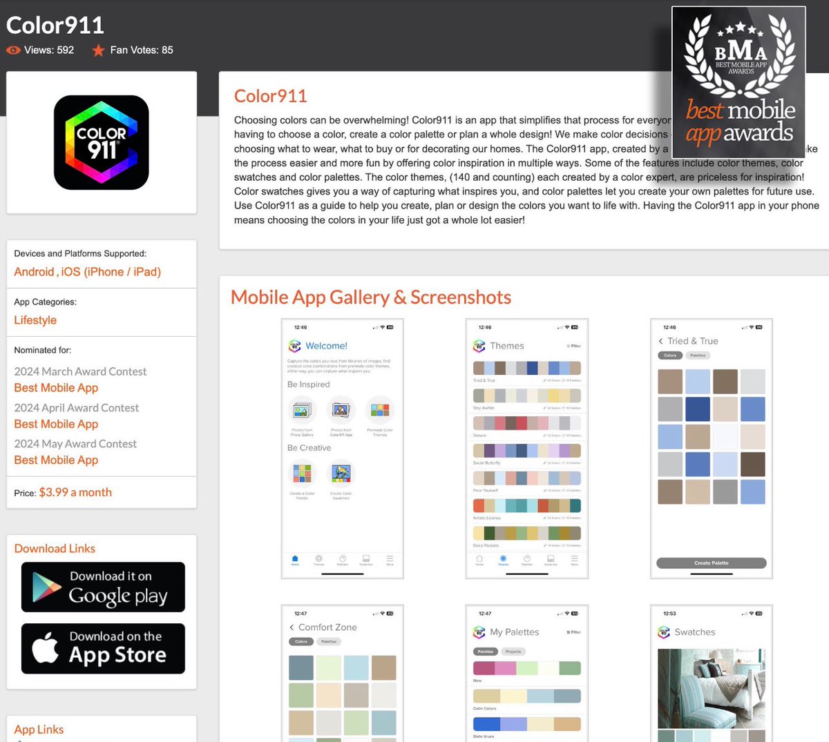 Excited that the #Color911 #app has been nominated for the Best Mobile App Awards! Take a look & find out more about it: Color911.com #bestapp #color #design #inspiration #interiordesign #homedesign #colorinspiration #diy #diydecor @goodhousemag 
@BestAppAwards @HB