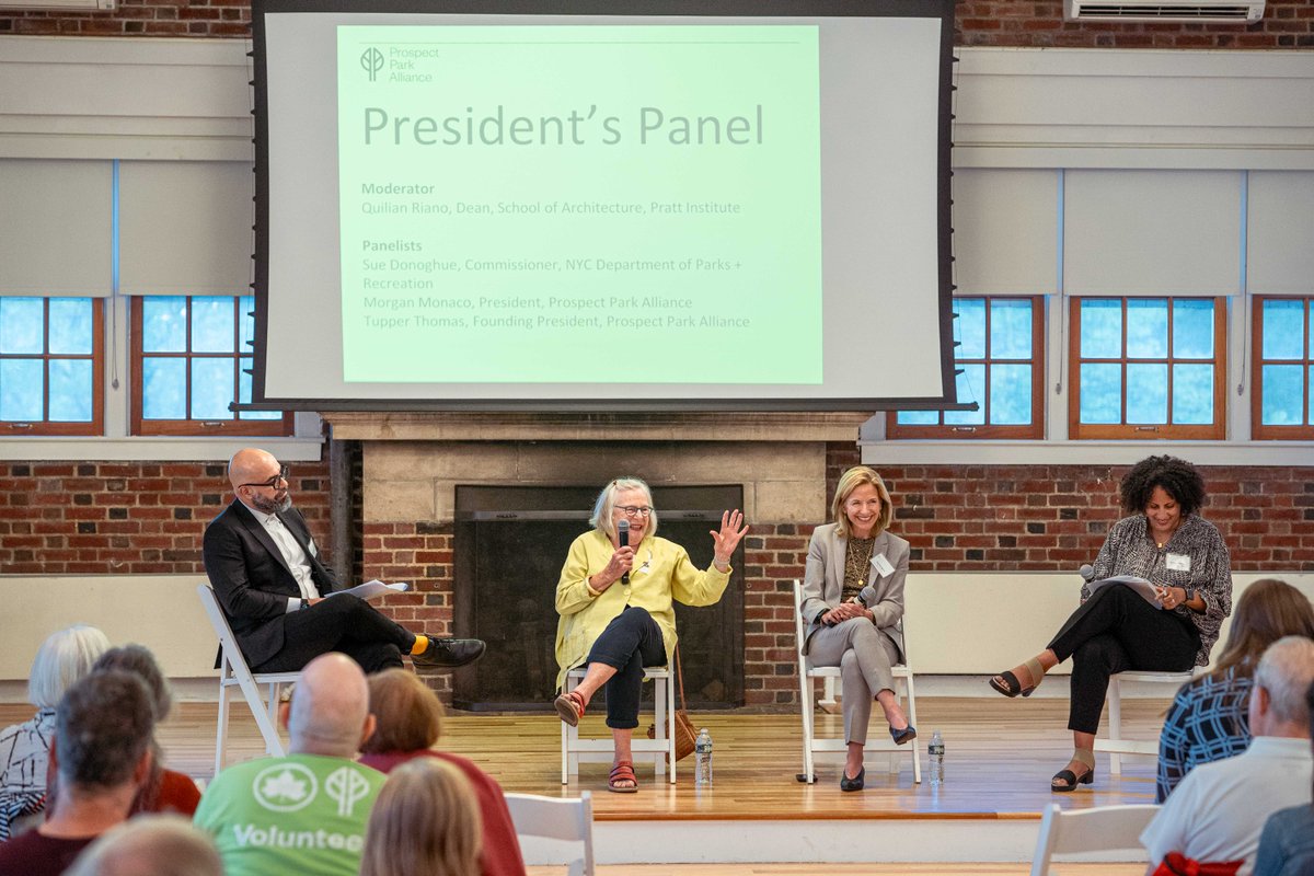 Prospect Park Alliance hosted a President’s Panel discussion where Alliance Founder, Tupper Thomas, @NYCParks Commissioner + former Alliance President, Sue Donoghue + current Alliance President, Morgan Monaco shared milestones + plans to keep Prospect Park thriving.