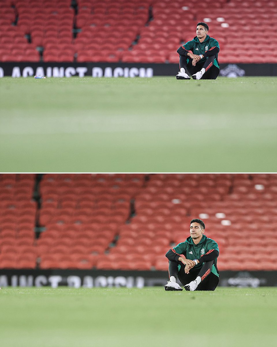 Raphael Varane waited for Old Trafford to empty out and decided to take a seat at the centre circle to take it all in ❤️ Varane will leave the club when his contract runs out at the end of the season.