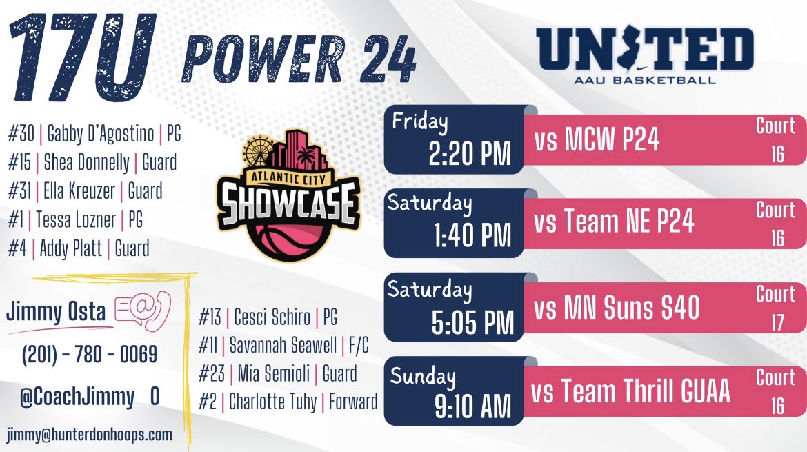 Charlotte Tuhy (@charlotte_tuhy) on Twitter photo Here is my schedule for this weekend in Atlantic City.
<a href="/unitedNJaau/">United NJ AAU</a> <a href="/CoachJimmy_O/">Jimmy Ostaszewski</a> <a href="/emb_nj/">EMB_NJ</a> Here is my schedule for this weekend in Atlantic City.
<a href="/unitedNJaau/">United NJ AAU</a> <a href="/CoachJimmy_O/">Jimmy Ostaszewski</a> <a href="/emb_nj/">EMB_NJ</a>