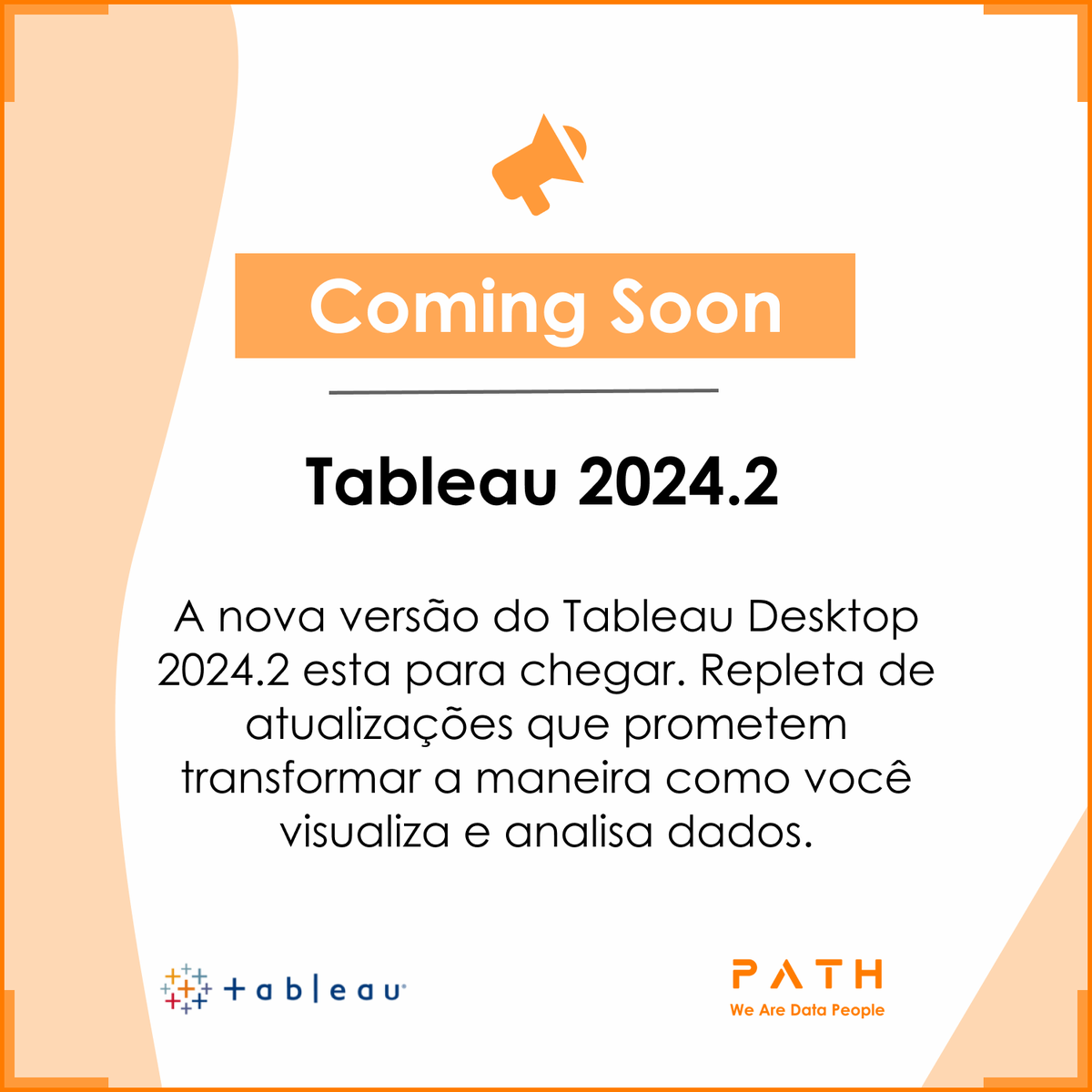 A nova versão do Tableau Desktop 2024.2 esta para chegar. Repleta de atualizações que prometem transformar a maneira como você visualiza e analisa dados.

Confira: cutt.ly/4erkk9ES

#Tableau #WeAreDataPeople #DataFam #VisualAnalytics #PathDataFan #Tableau2024.2