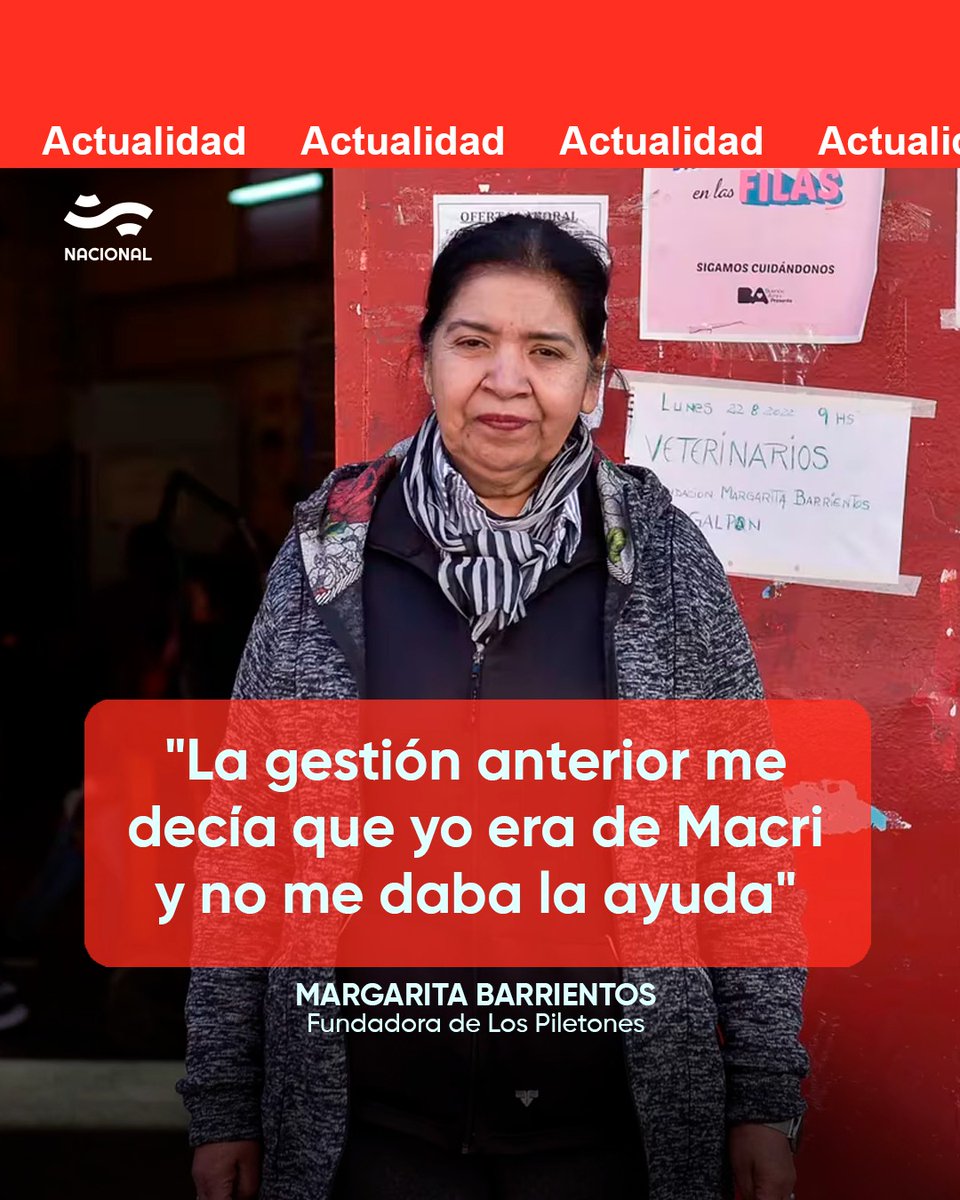 ℹ️ La fundadora de Los Piletones criticó el desempeño de la exministra de Desarrollo Social Victoria Tolosa Paz, al expresar: "La gestión anterior me decía que yo era de Macri y no me daban la ayuda que nosotros necesitábamos".
🎧radionacional.com.ar/la-gestion-ant…