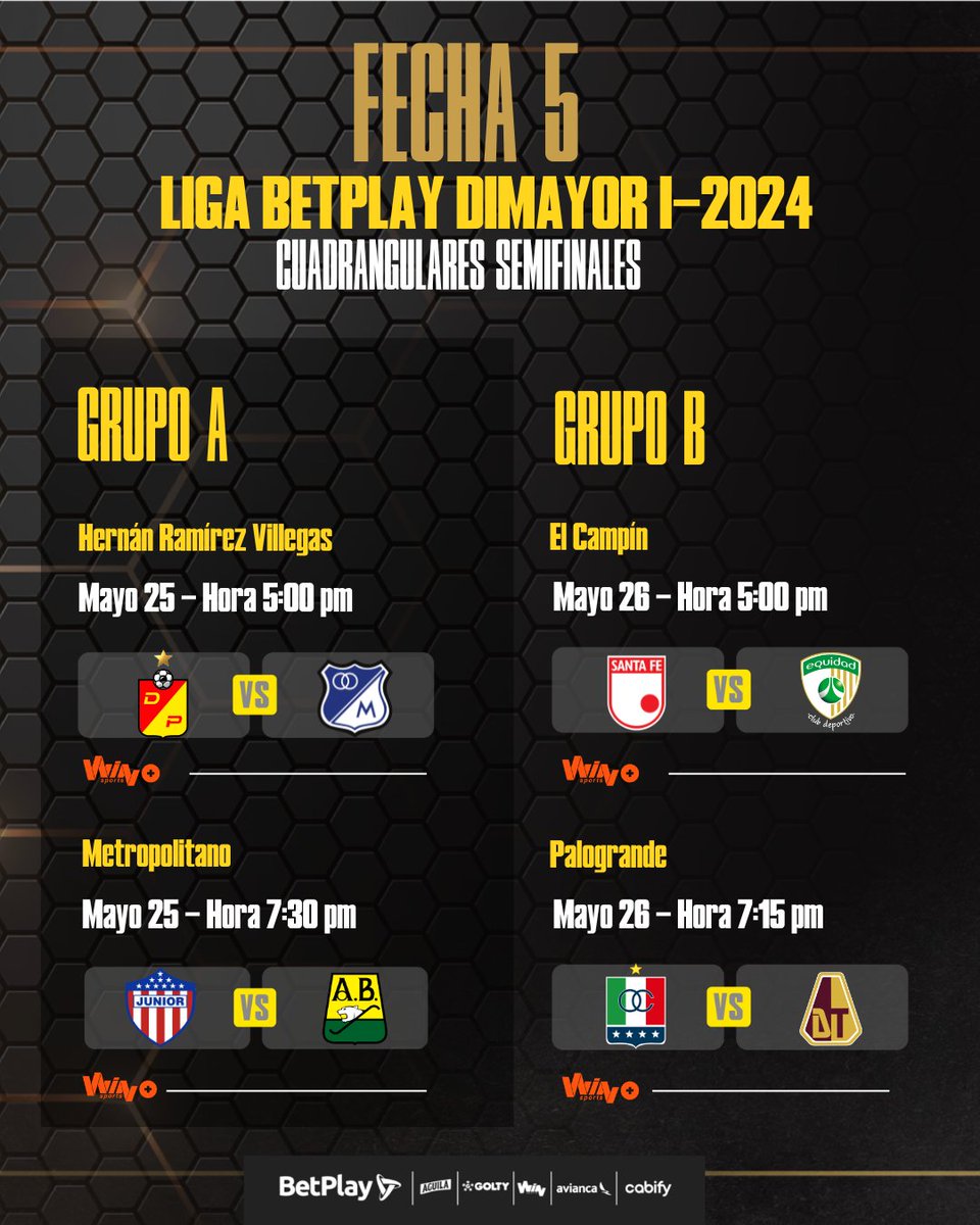 ¡No te pierdas las Fechas 4 y 5 de los Cuadrangulares Semifinales de la #LigaBetPlayDIMAYOR I-2024! ⚽💥

#LaPasiónDeMillones